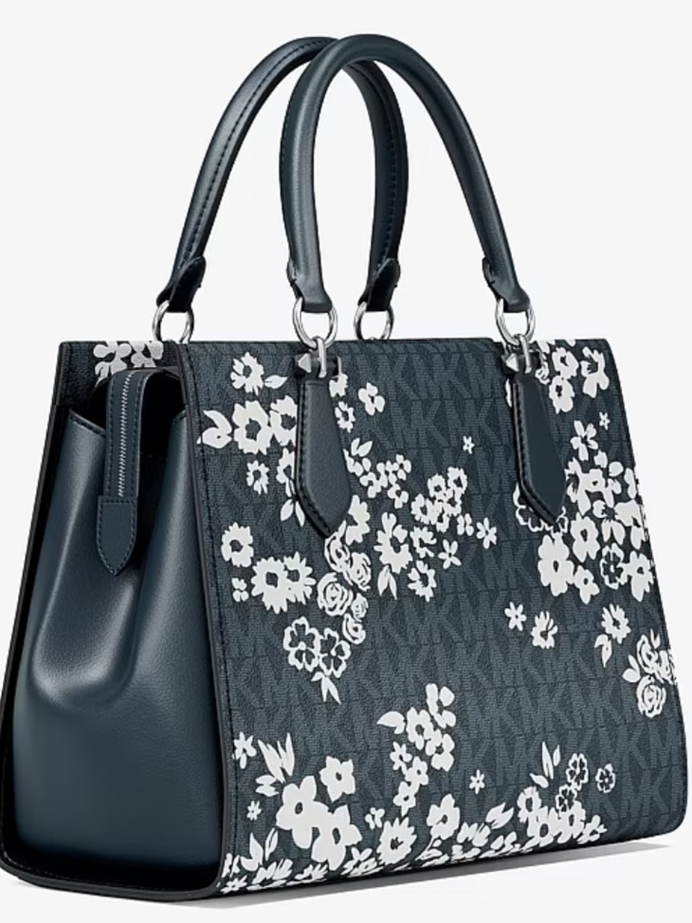 NWT Marilyn Medium Printed Signature Logo Satchel Navy Floral - Picture 10 of 10